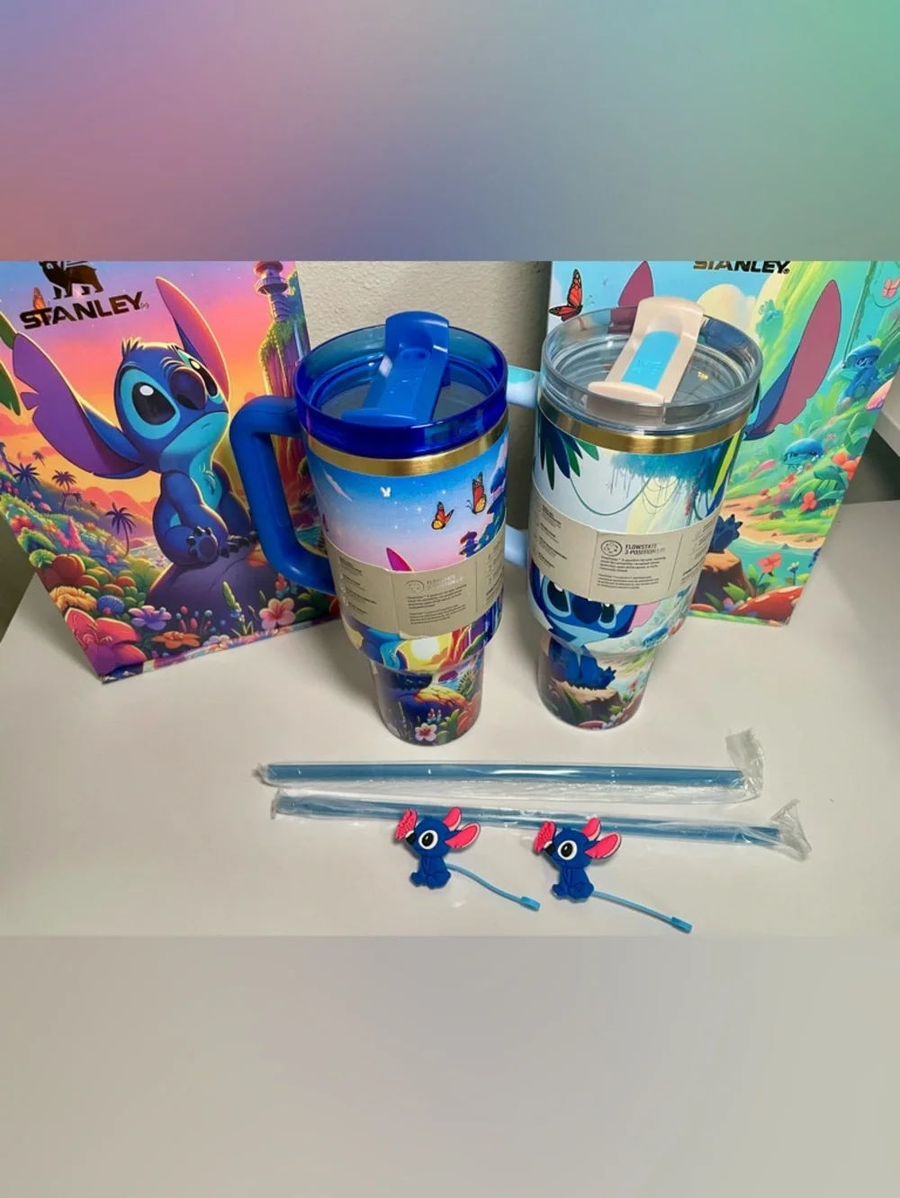 Stanley Quencher Tumbler 40 oz w/ Custom in Blue & Light Blue Stitch Bundle Rare - Picture 5 of 5